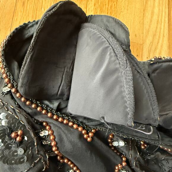 Vintage JLB Silk Black Beaded Sequin Tunic Top Size L (approx) 80's 90's Holiday - Picture 5 of 15